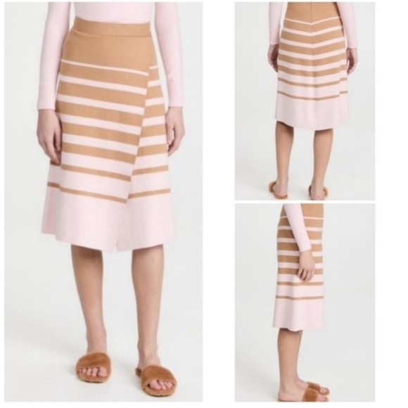 JOOSTRICOT / PEACHSKIN brown pink camel striped wrap effect skirt Ponte midi XS - Picture 3 of 7